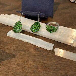 Chrome Diopside Ring and Drop Earrings in Sterling Silver